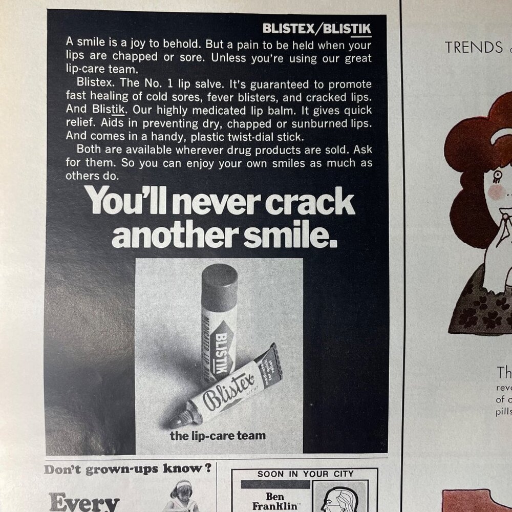 Blistex Vintage Print Ad 1970 Original Lip Care Advertising u Original